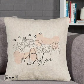 Perna Personalizata Dog Love Linie Minimalista, 40x40 cm, Bej Canapea, Husa Detasabila, Perna Inclusa, BEKZ®