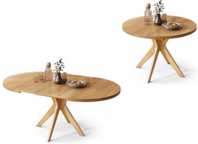 Mazzoni RENZO Stejar Natural - MASĂ ROTUNDĂ DIN LEMN Ø110 EXTENSIBILĂ PÂNĂ LA 180 cm | PENTRU BUCĂTĂRIE SUFRAGERIE LIVING RETRO