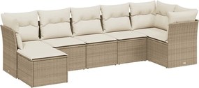 vidaXL Set canapele de grădină, 7 piese, cu perne, bej, poliratan