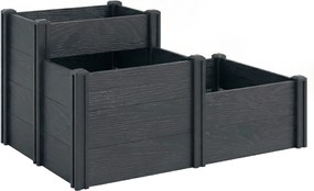 Outsunny Jardinieră ridicată, pat de grădină cu 3 niveluri și fund deschis pentru flori, legume, 120 x 80 x 64 cm, efect lemn gri | Aosom Romania