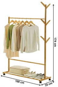 Cuier mobil Vikir tip 3, bambus, 100 x 35 x 174 cm