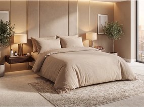 Lenjerie de pat din crep DENYX BLEND maro deschis, fermoar Dimensiune lenjerie de pat: 2 buc 70 x 90 cm | 200 x 220 cm
