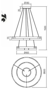 Lustră LED dimabilă pe cablu CASTLE LED/60W/230V auriu Redo 01-3178