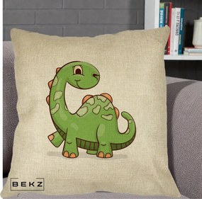 Perna Decorativa Brontosaur Verde Simpatic, 40x40 cm, Crem, Husa Detasabila, Perna Inclusa, BEKZ®