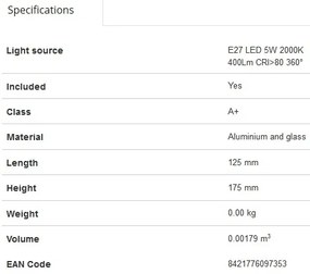 Bec E27 GLOBE LED LED AMBER 5W 2200K DIMABLE 17434