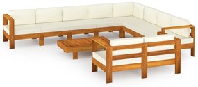 3057945 vidaXL Set mobilier grădină perne alb crem, 10 piese lemn masiv acacia