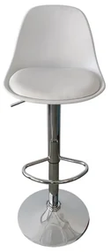 Scaun bar Kendo, cu spatar, inaltime ajustabila, alb, picior metalic cromat