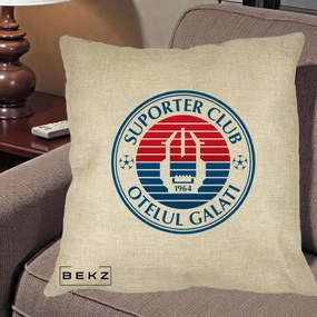Perna Personalizata Otelul Galati Suporter Club 1964, 40x40 cm, Crem, Husa Detasabila, Perna Inclusa, BEKZ®
