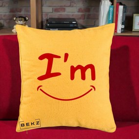 Perna Decorativa I'm Happy Smile, 40x40 cm, Galben, Husa Detasabila, Perna Inclusa, BEKZ®