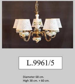 Lustra design italian cu 5 brate din alama si portelan colorat 9961