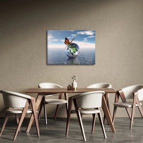 Tablou cu fluture pe bilă din sticlă (70x50 cm)