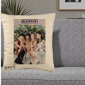 Perna Personalizata K-pop BLACKPINK Foto Grup, 40x40 cm, Bej, Husa Detasabila, Perna Inclusa, BEKZ®