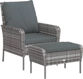 vidaXL Scaun de grădină cu taburet, gri, poliratan