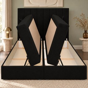 Pat boxspring din catifea Novella cu ladă 140×200 cm, negru