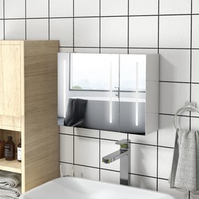 Kleankin Dulap cu Oglindă LED pentru Baie, USB, Raft Reglabil, 90x15x70cm, Alb Lucios | Aosom Romania