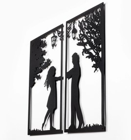 Decoratiune de perete Metal Meeting With Love, Negru, 66x1x34 cm