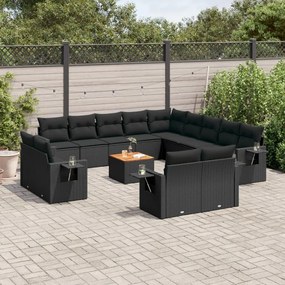 3224837 vidaXL Set mobilier de grădină cu perne, 14 piese, negru, poliratan