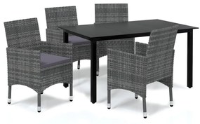 3094981 vidaXL Set mobilier de grădină cu perne, 5 piese, gri, poliratan