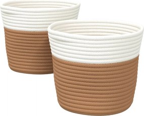 vidaXL Coșuri de depozitare 2 buc. maro și alb Ø24x18 cm bumbac