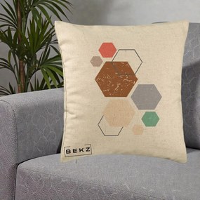 Perna Decorativa Geometric Hexagoane Multicolor, 40x40 cm, Bej, Husa Detasabila, Perna Inclusa, BEKZ®