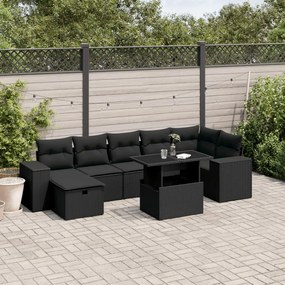 3275305 vidaXL Set mobilier de grădină cu perne, 8 piese, negru, poliratan