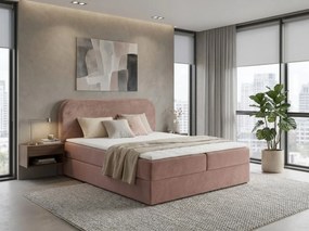 Pat tapitat boxspring FORENA 180x200 cm roz antic Saltea: Saltea cu arcuri Bonell