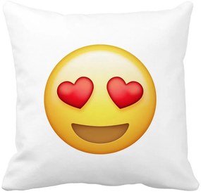 Perna Decorativa Patrata Emoji Fata cu Inimi, 40x40 cm, Alba, Mata, Husa Detasabila, Burduf