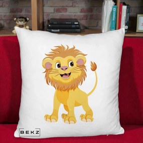 Perna Decorativa Pui de Leu Kawaii, 40x40 cm, Alb Pufos, Husa Detasabila, Perna Inclusa, BEKZ®