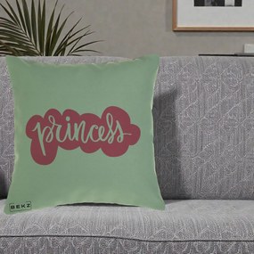 Perna Decorativa Princess Text Roz, 40x40 cm, Verde, Husa Detasabila, Perna Inclusa, BEKZ®