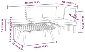 Set mobilier de gradina cu perne, 5 piese, lemn masiv acacia colt + 2x mijloc + suport pentru picioare + masa, 1