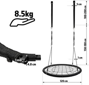 Physionics leagăn în formă de cerc, plasă, 120 cm, negru