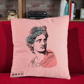 Perna Decorativa Bust Grec Vaporwave, 40x40 cm, Roz, Husa Detasabila, Perna Inclusa, BEKZ®