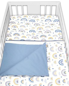 Baby Nellys 2-dílné lenjerie de pat din bumbac - Curcubeu, pastel cu imprimeu/albastru 120x90