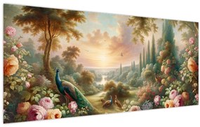 Tablou - Păuni în grădină (120x50 cm)