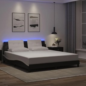 3214209 vidaXL Cadru de pat cu lumini LED negru/alb 180x200 cm piele ecologică