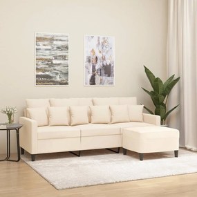 Canapea cu 3 locuri si taburet, crem, 180 cm, catifea Crem, 198 x 77 x 80 cm