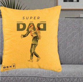 Cadou pentru Tata - Perna Personalizata Super DAD Tata si Fiica, 40x40 cm, Galben, Husa Detasabila, Perna Inclusa, BEKZ®