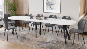 Mazzoni Masă ovală extensibilă EXPANSO Alb Mat / picioare negre