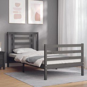 3194693 vidaXL Cadru de pat cu tăblie, gri, 100x200 cm, lemn masiv