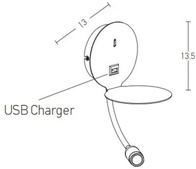 Aplica moderna cu suport, USB Charger, brat flexibil cu reader LED Hotel