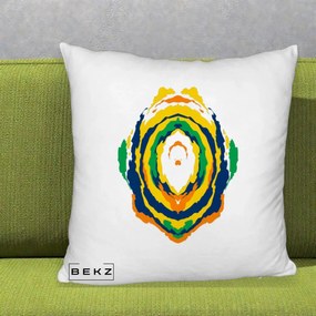 Perna Decorativa Oval Abstract Multicolor, 40x40 cm, Alb Pufos, Husa Detasabila, Perna Inclusa, BEKZ®