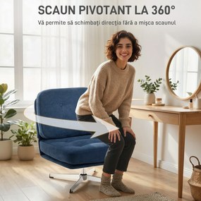 HOMCOM Fotoliu de Living Pivotant Îmbrăcat în Chenilă cu Șezut Lat, Fotoliu Modern pentru Dormitor cu Picioare Metalice, Albastru Închis | Aosom Romania