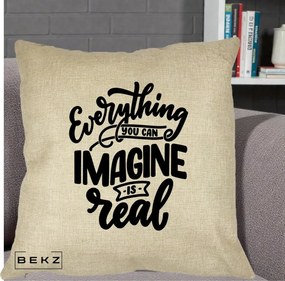 Perna Decorativa Everything You Can Imagine Is Real, 40x40 cm, Crem, Husa Detasabila, Perna Inclusa, BEKZ®