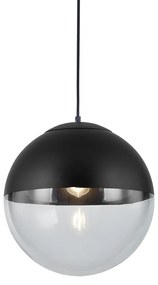 Lampă suspendată retro neagră cu sticlă transparentă 35 cm - Eclipse