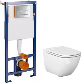 Pachet vas wc suspendat Cersanit Caspia New, capac softclose, rezervor Cersanit Tech Line Opti B652 si clapeta Cersanit B1 crom