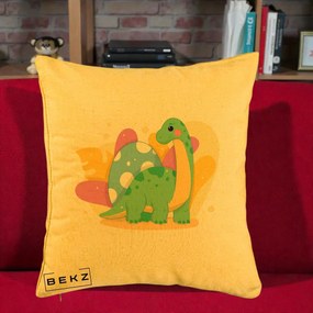Perna Personalizata Dinozaur cu Ou Pastelat, 40x40 cm, Galben, Husa Detasabila, Perna Inclusa, BEKZ®