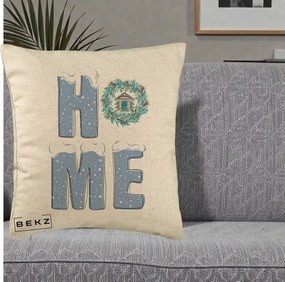 Perna Decorativa HOME Iarna cu Coroana, 40x40 cm, Bej, Husa Detasabila, Perna Inclusa, BEKZ®