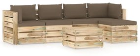Set mobilier gradina cu perne, 6 piese, lemn impregnat verde Taupe in rjava, 6