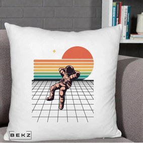 Perna Decorativa Astronaut Retro Space, 40x40 cm, Alb Pufos, Husa Detasabila, Perna Inclusa, BEKZ®
