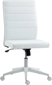 HOMCOM Scaun de Birou Ergonomic și Reglabil cu Spătar Curbat, din Piele PU și Oțel, 58x53x97-107 cm, Alb | Aosom Romania